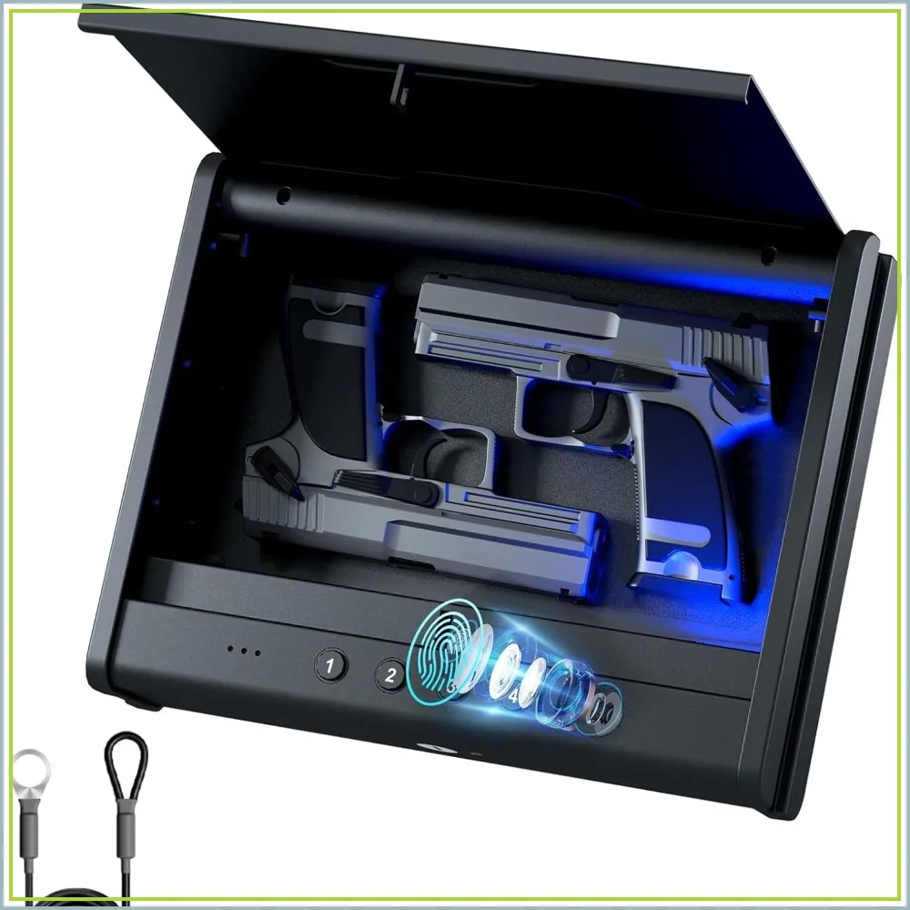 Biometric Gun Safe for Handgun, 3 Quick Access Pistol Safe with Fingerprint, Voice Navigation, Interior Light, Type C Port, Mute Mode, Steel Cable
Biometric Gun Safe for Handgun, 3 Quick Access Pistol Safe with Fingerprint, Voice Navigation, Interior Light, Type C Port, Mute Mode, Steel Cable
