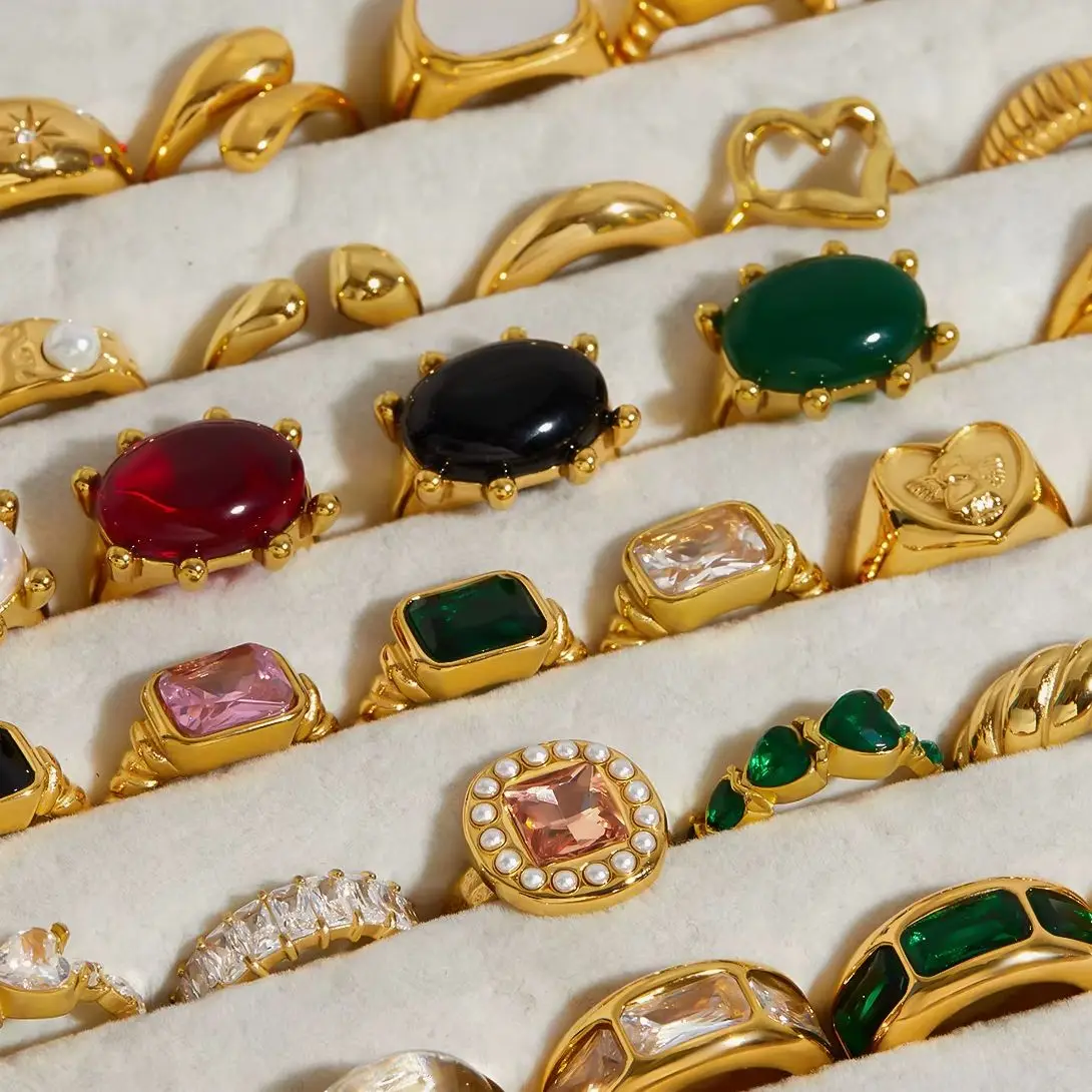 AIKOER INS Style 18K Gold Plated Zircon High Polished Geometric Round Chunky Jewelry Stainless Steel Waterproof Rings for Women
AIKOER INS Style 18K Gold Plated Zircon High Polished Geometric Round Chunky Jewelry Stainless Steel Waterproof Rings for Women