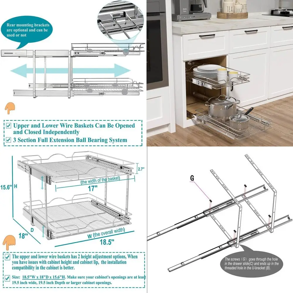 Двухуровневый выдвижной органайзер для шкафа, 18,5 x 18 дюймов, для хранения на кухне и в ванной, хромированная отделка
Двухуровневый выдвижной органайзер для шкафа, 18,5 x 18 дюймов, для хранения на кухне и в ванной, хромированная отделка