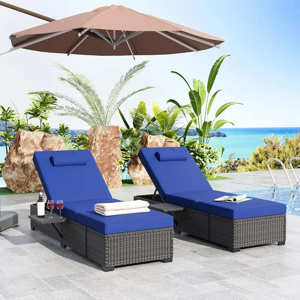 Set of 2 Brown Rattan Outdoor Chaise Lounges with Adjustable Back and Removable Table
Set of 2 Brown Rattan Outdoor Chaise Lounges with Adjustable Back and Removable Table