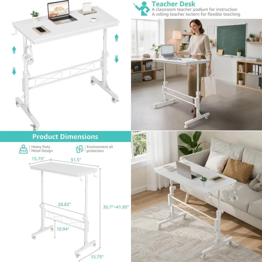Portable Adjustable Height Desk - 32 Inch White Mobile Stand Up Desk with Wheels for Treadmill Workouts
Portable Adjustable Height Desk - 32 Inch White Mobile Stand Up Desk with Wheels for Treadmill Workouts