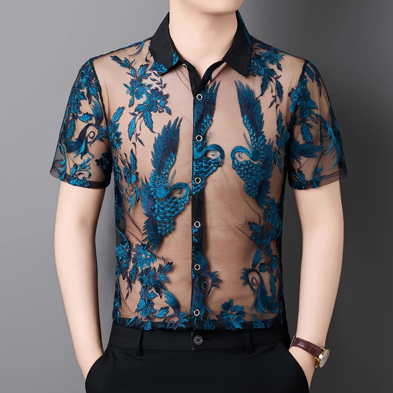 See Through Men Night Club Clothes Sexy Hollow Mesh Shirt Short Sleeve Tops Embroidery Floral Transparent Dress Shirt
See Through Men Night Club Clothes Sexy Hollow Mesh Shirt Short Sleeve Tops Embroidery Floral Transparent Dress Shirt