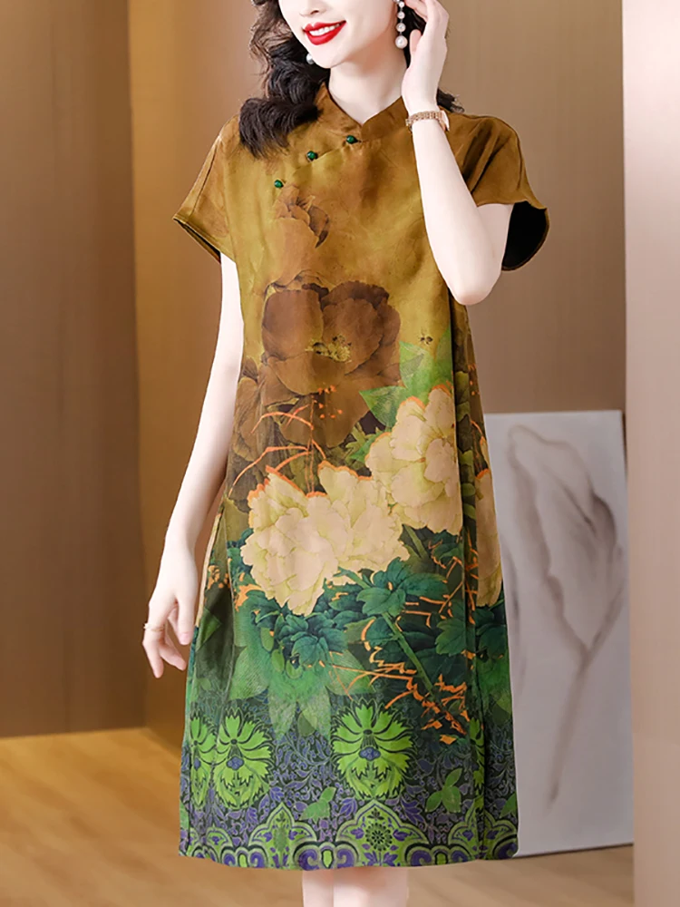 2024 Fashion Floral Silk Short Sleeve Midi Dress Summer Elegant Casual Loose Waist Dress Women Korean Vintage Luxury Party Dress
2024 Fashion Floral Silk Short Sleeve Midi Dress Summer Elegant Casual Loose Waist Dress Women Korean Vintage Luxury Party Dress