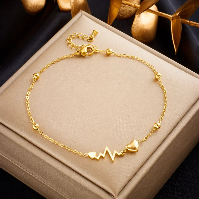 18K Gold Plated Heartbeat Bracelet, Love ECG Charm with Beaded Chain, Romantic Stainless Steel Jewelry for Women
18K Gold Plated Heartbeat Bracelet, Love ECG Charm with Beaded Chain, Romantic Stainless Steel Jewelry for Women