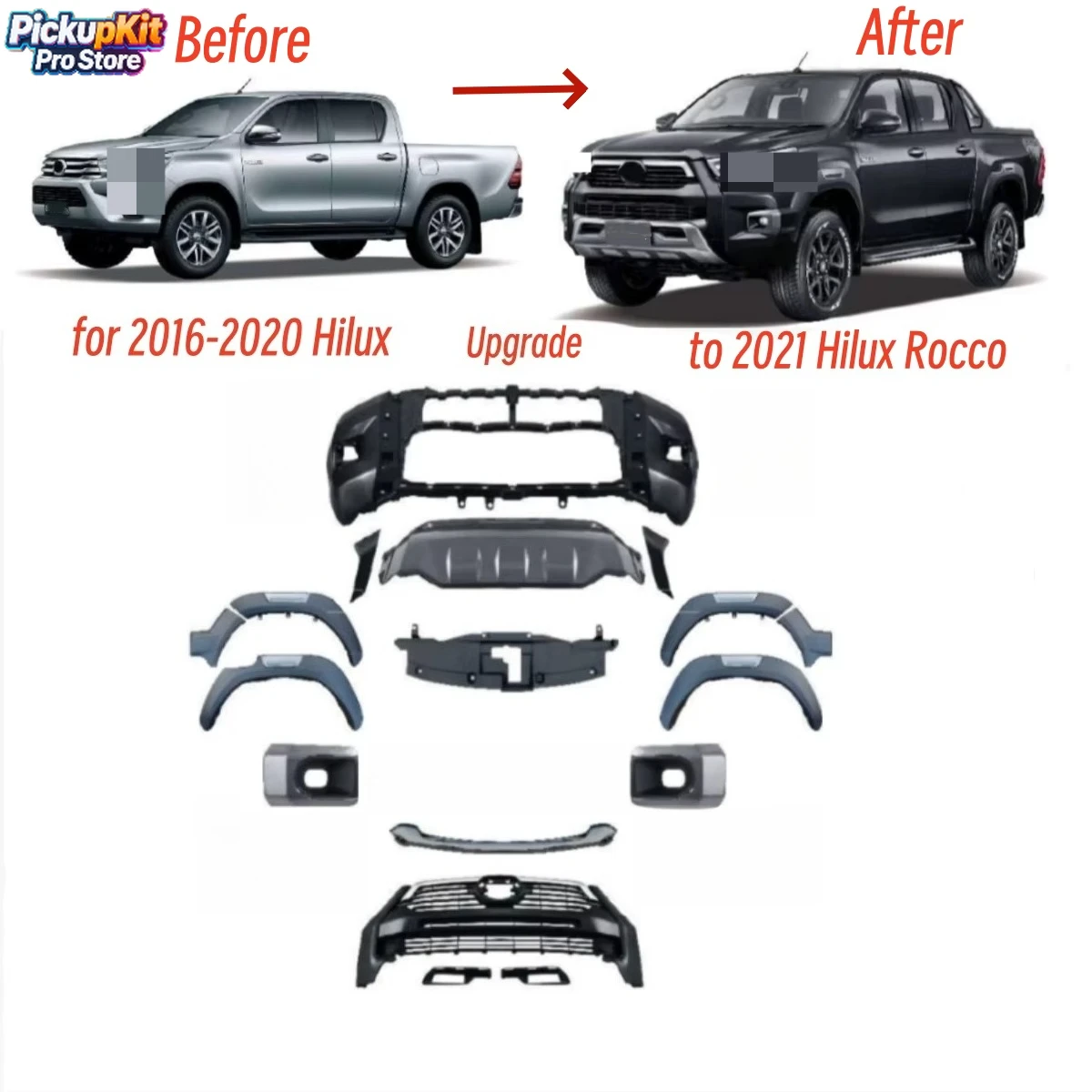 Высококачественный комплект обвеса 4x4 для Hilux 2016-2020 в стиле Rocco 2021, полный комплект
Высококачественный комплект обвеса 4x4 для Hilux 2016-2020 в стиле Rocco 2021, полный комплект