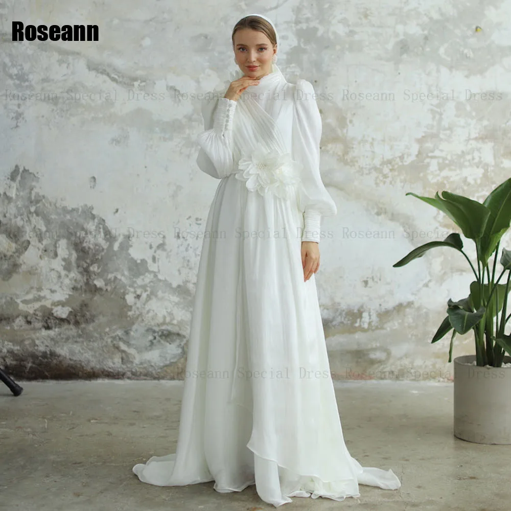 Muslim High Collar A-line Wedding Dresses Criss-Cross Tulle Handmade Flower Draped Pleat Floor Length Bride Dress robe de mariée
Muslim High Collar A-line Wedding Dresses Criss-Cross Tulle Handmade Flower Draped Pleat Floor Length Bride Dress robe de mariée