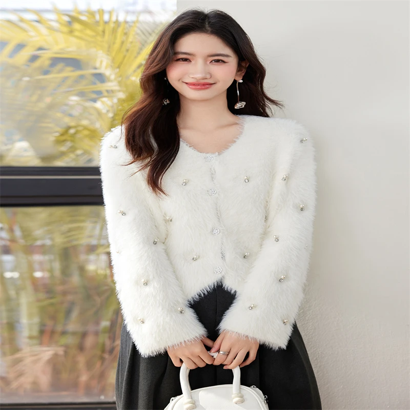 Fashion Knitted Cardigan Women Autumn Winter Imitation Mink Velvet Loose Outwear O-neck Single-breasted Sweater Coats
Fashion Knitted Cardigan Women Autumn Winter Imitation Mink Velvet Loose Outwear O-neck Single-breasted Sweater Coats