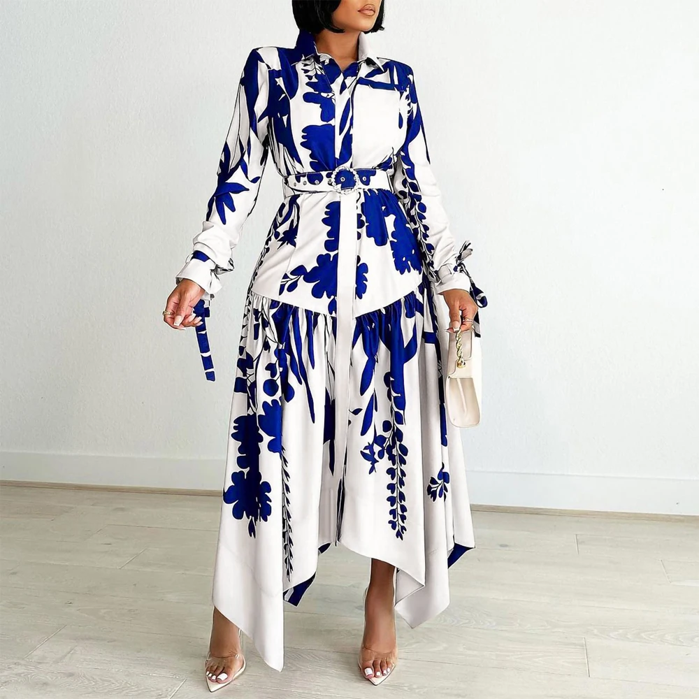 Elegant Shirts Dresses for Women Turn Down Collar Full Sleeve Printed Asymemtric Ankle Length Elegant Birthday Party Dinner Robe
Elegant Shirts Dresses for Women Turn Down Collar Full Sleeve Printed Asymemtric Ankle Length Elegant Birthday Party Dinner Robe