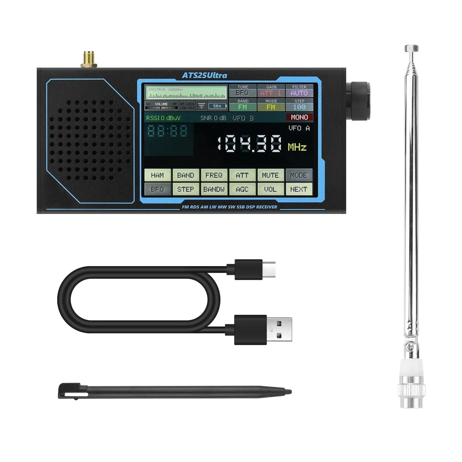 ATS25 ULTRA Bluetooth WiFi FM SW SSB MW LW AIR SDR Receiver Aviation Band Receiver with 4-inch Touch Screen
ATS25 ULTRA Bluetooth WiFi FM SW SSB MW LW AIR SDR Receiver Aviation Band Receiver with 4-inch Touch Screen