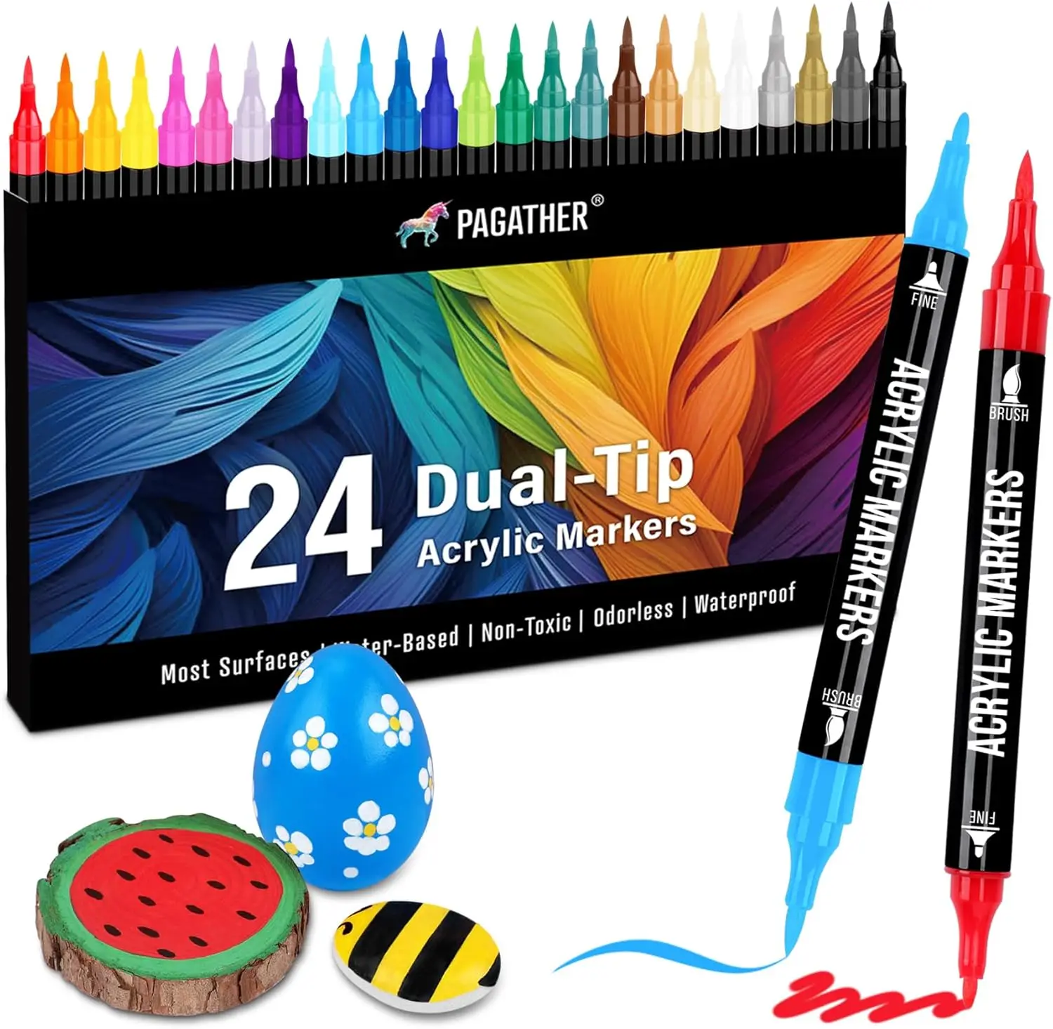 24 Colors Acrylic Paint Markers, Dual Tip - Fine & Brush for Rock, Wood, Canvas, Ceramic, Glass
24 Colors Acrylic Paint Markers, Dual Tip - Fine & Brush for Rock, Wood, Canvas, Ceramic, Glass