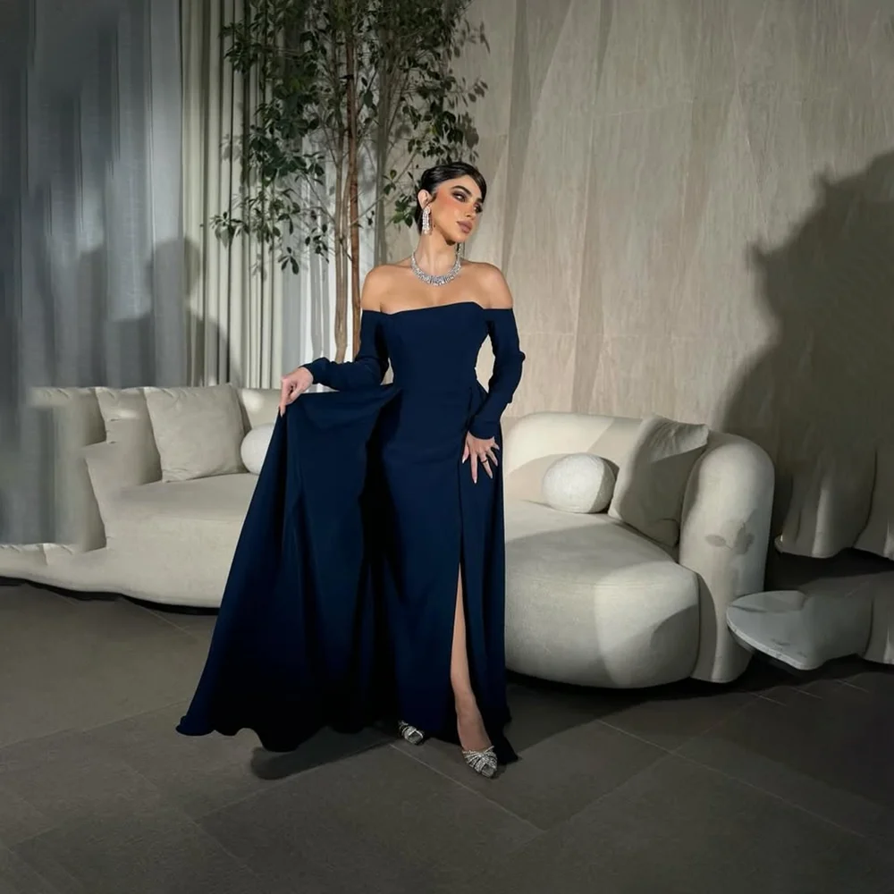 Navy Evening Dress Customized Boat Neck Long Sleeves Simple Evening Gowns for Women 2025 Thigh Slit Mermaid Formal Party Dress
Navy Evening Dress Customized Boat Neck Long Sleeves Simple Evening Gowns for Women 2025 Thigh Slit Mermaid Formal Party Dress
