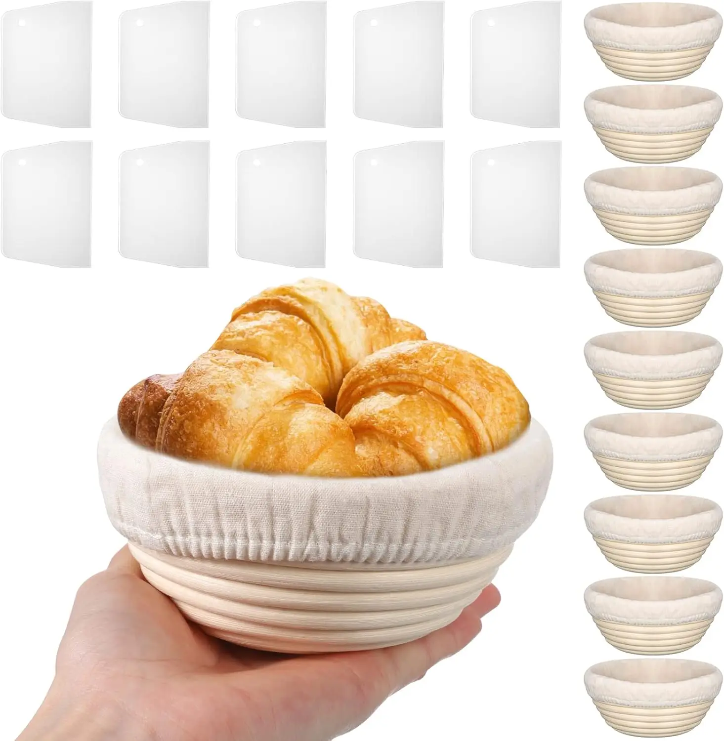 10-Piece Round Sourdough Proofing Basket Set with Liner & Scraper, 5-Inch Rattan Bread Bowl for Home Bakers
10-Piece Round Sourdough Proofing Basket Set with Liner & Scraper, 5-Inch Rattan Bread Bowl for Home Bakers