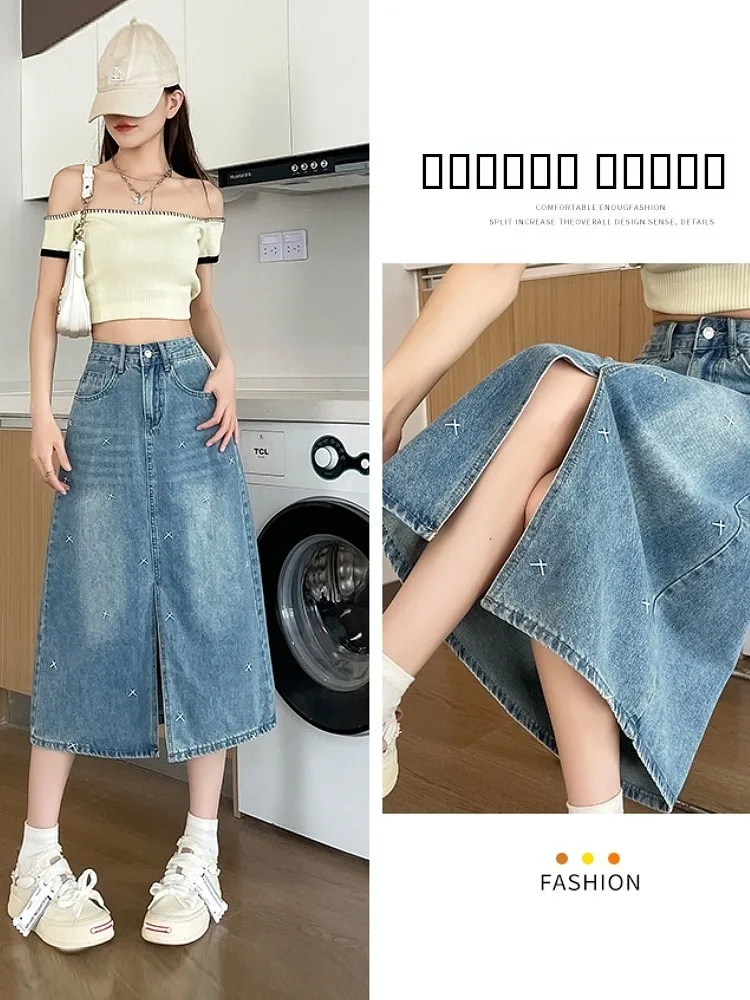 High Waist A-Line Skirt for Women Denim Split Design Meat Covering Slimming Mid-Length Korean Sle Summer Skirt
High Waist A-Line Skirt for Women Denim Split Design Meat Covering Slimming Mid-Length Korean Sle Summer Skirt