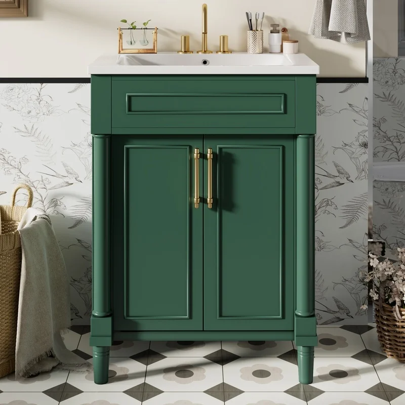 24" Bathroom Vanity with Ceramic Sink, Cabinet with 2 Doors, Single Sink for Small to Medium Bath
24" Bathroom Vanity with Ceramic Sink, Cabinet with 2 Doors, Single Sink for Small to Medium Bath