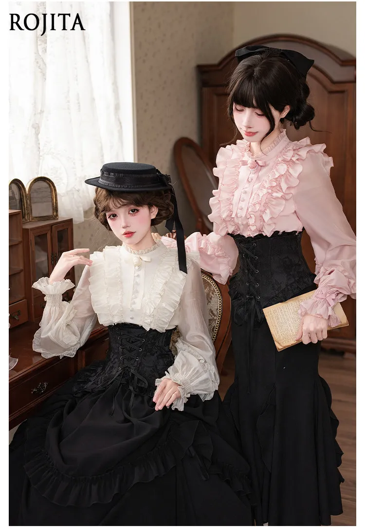 Vintage Ruffle Lolita Blouse Women Bow Neck Puff Long Sleeve Shirt Daily Fake Two Pieces Waist Seal Long Sk Fishtail Sk
Vintage Ruffle Lolita Blouse Women Bow Neck Puff Long Sleeve Shirt Daily Fake Two Pieces Waist Seal Long Sk Fishtail Sk