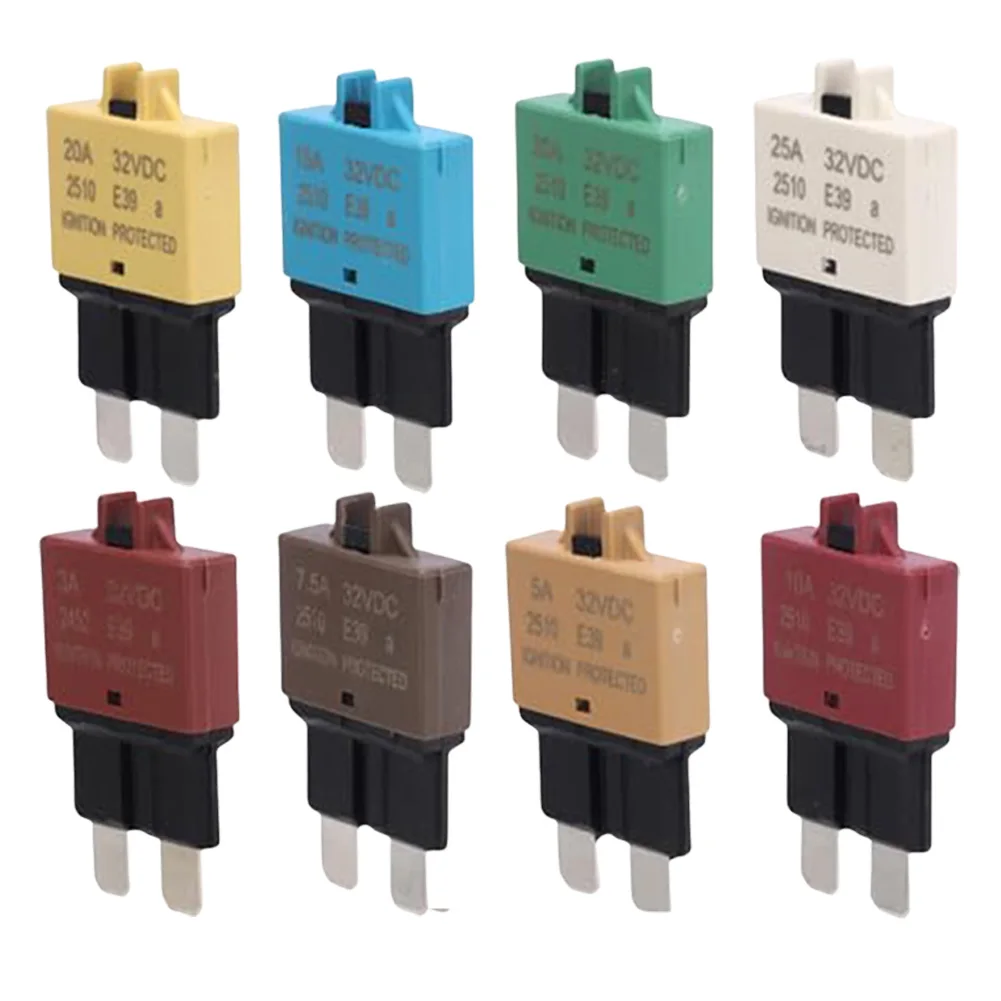 8 pcs Manual Reset Circuit Breaker Blade Fuse Kit for Marine RV Truck and Automotive Applications with Range of Amperages
8 pcs Manual Reset Circuit Breaker Blade Fuse Kit for Marine RV Truck and Automotive Applications with Range of Amperages