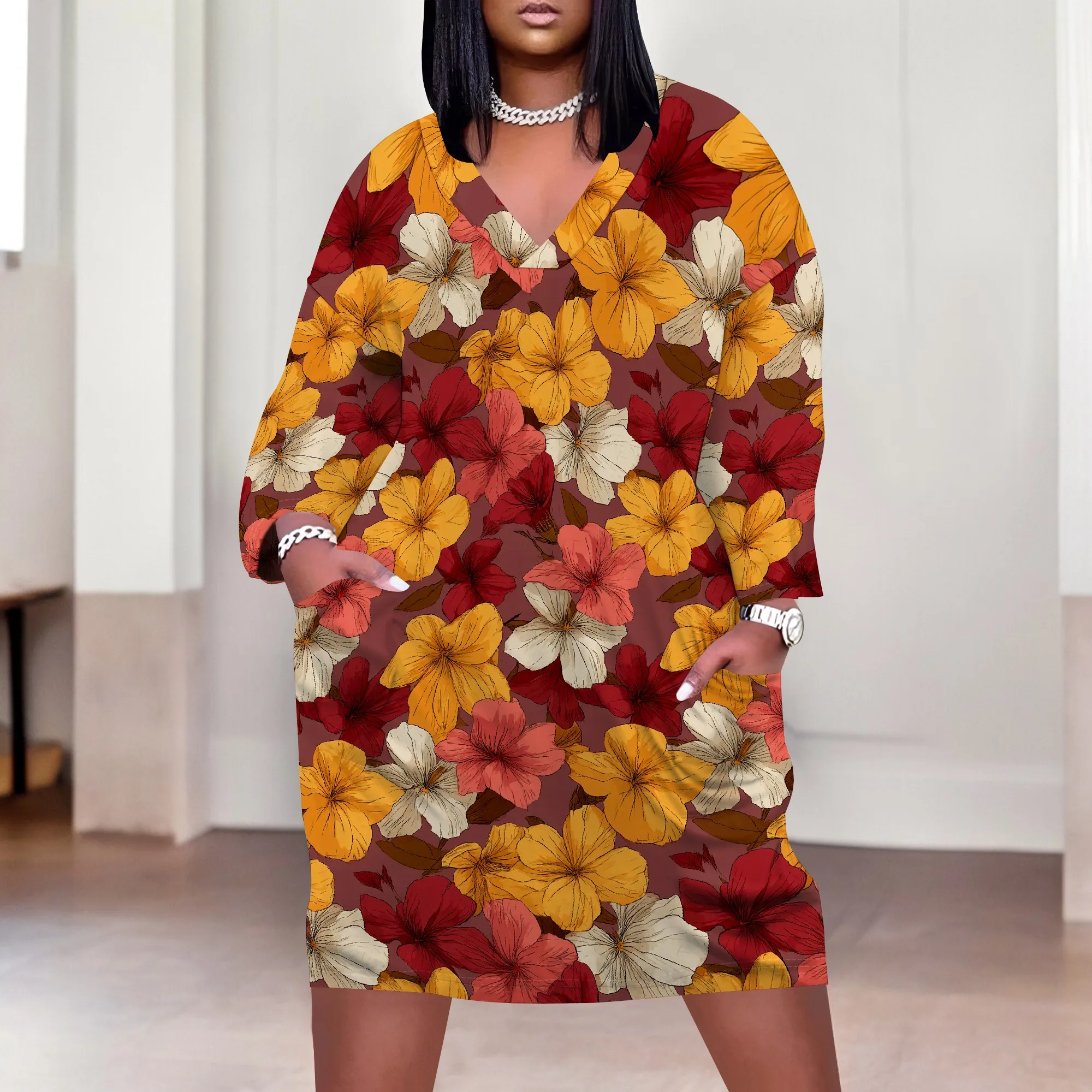 Plus Size Women's Floral Print Dress XL-6XL, V-Neck Casual Dress for Fall, Elegant and Chic Look
Plus Size Women's Floral Print Dress XL-6XL, V-Neck Casual Dress for Fall, Elegant and Chic Look