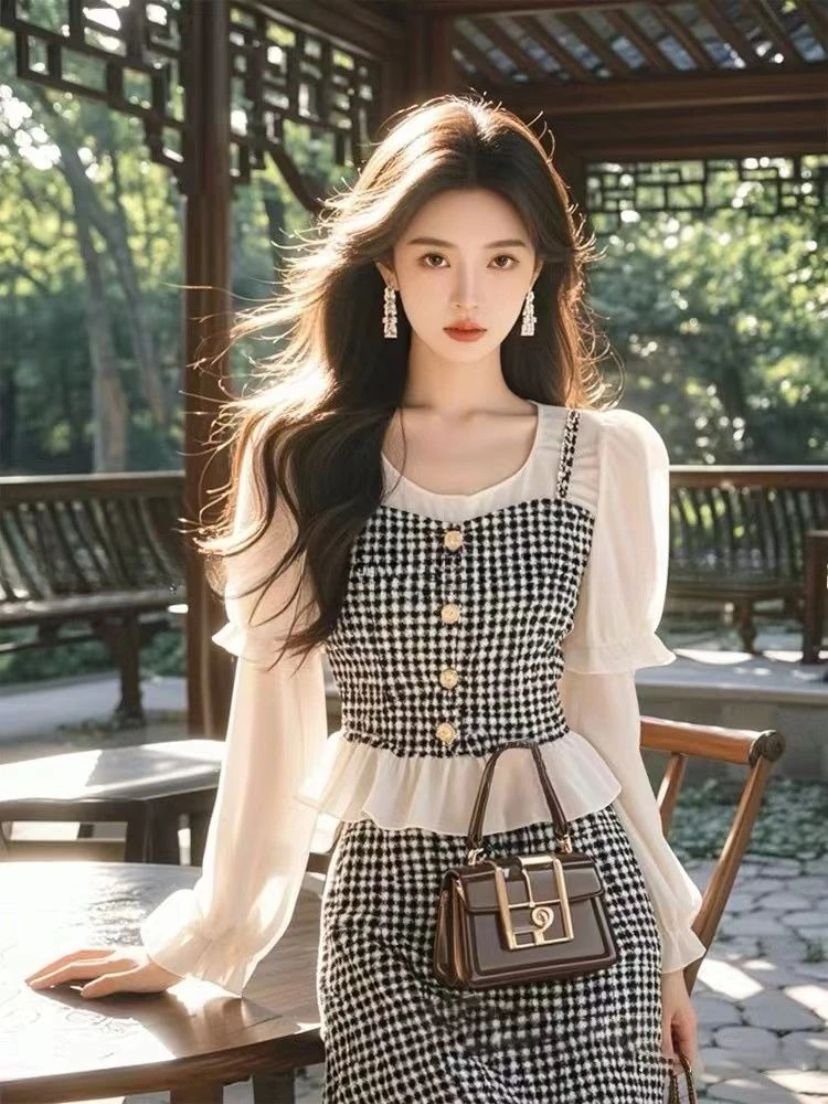 Осенняя новая элегантная лоскутная рубашка с длинными рукавами, топ + клетчатая юбка, маленький ароматный стиль, винтажный модный женский комплект из двух предметов
Осенняя новая элегантная лоскутная рубашка с длинными рукавами, топ + клетчатая юбка, маленький ароматный стиль, винтажный модный женский комплект из двух предметов