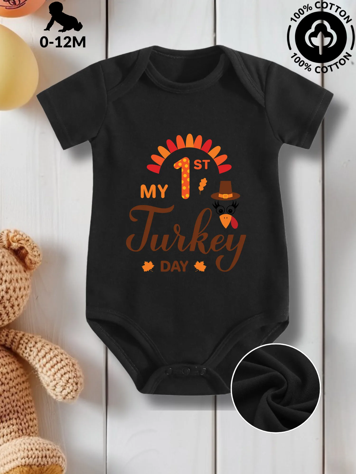 My 1st Turkey Day Unisex Baby Crawling Suit, Pure Cotton Skin Care Onesie, All-Season Wear Black Bodysuit 190GSM
My 1st Turkey Day Unisex Baby Crawling Suit, Pure Cotton Skin Care Onesie, All-Season Wear Black Bodysuit 190GSM