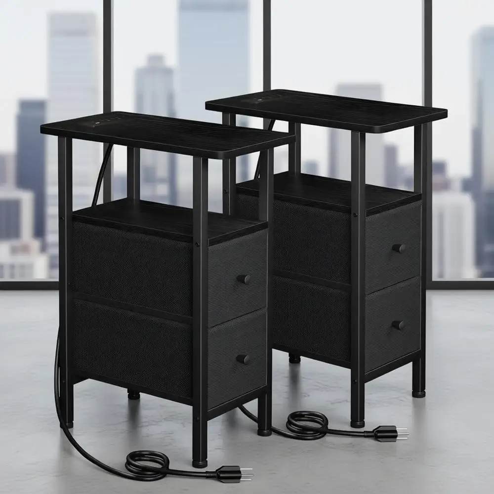 Narrow Nightstand with Charging Station, End Tables Living Room Set of 2, Skinny Side Table with Fabric Drawers, Slim Sofa Table
Narrow Nightstand with Charging Station, End Tables Living Room Set of 2, Skinny Side Table with Fabric Drawers, Slim Sofa Table