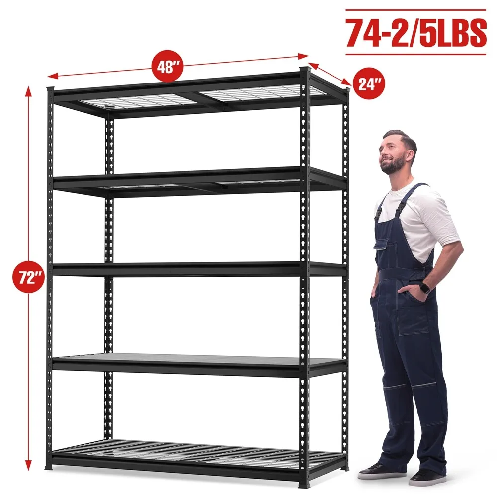 48”Wx 24”Dx72”H Adjustable Heavy Duty Shelving 5Tier Storage Shelves Metal Shelf
48”Wx 24”Dx72”H Adjustable Heavy Duty Shelving 5Tier Storage Shelves Metal Shelf
