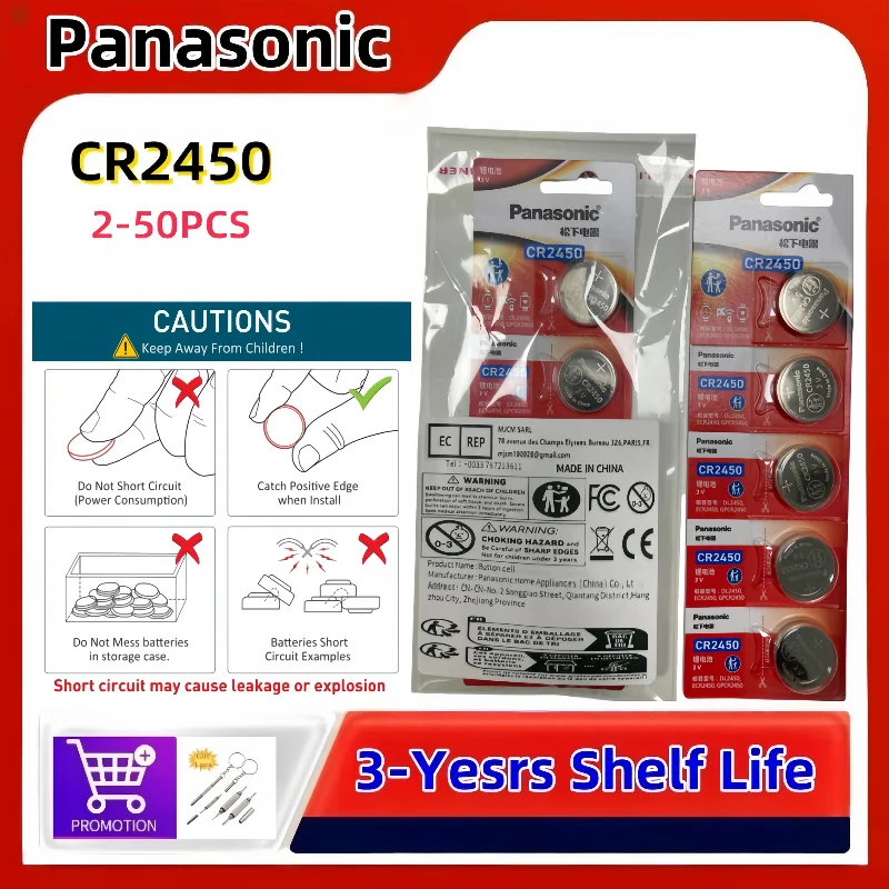 5-50PCS Original PANASONIC CR2450 Battery 3V Lithium Coin Cell for Car Key Fob Thermometer Medical Devices CR 2450
5-50PCS Original PANASONIC CR2450 Battery 3V Lithium Coin Cell for Car Key Fob Thermometer Medical Devices CR 2450
