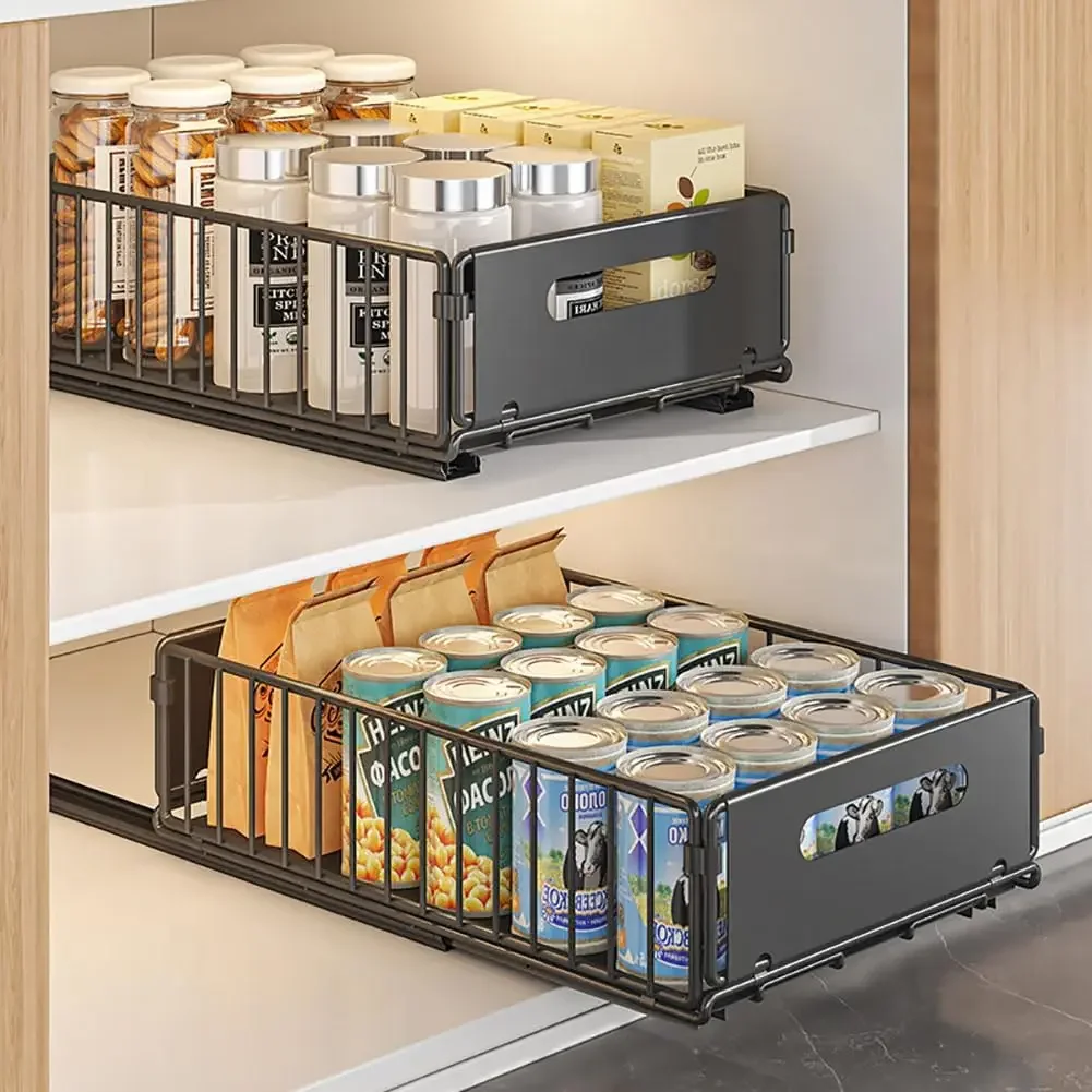 Pull Out Cabinet Organizer Slide Out Drawer Storage Shelves Cupboard Organiser Sliding Cabinet Basket for Kitchen No Drilling 
Pull Out Cabinet Organizer Slide Out Drawer Storage Shelves Cupboard Organiser Sliding Cabinet Basket for Kitchen No Drilling