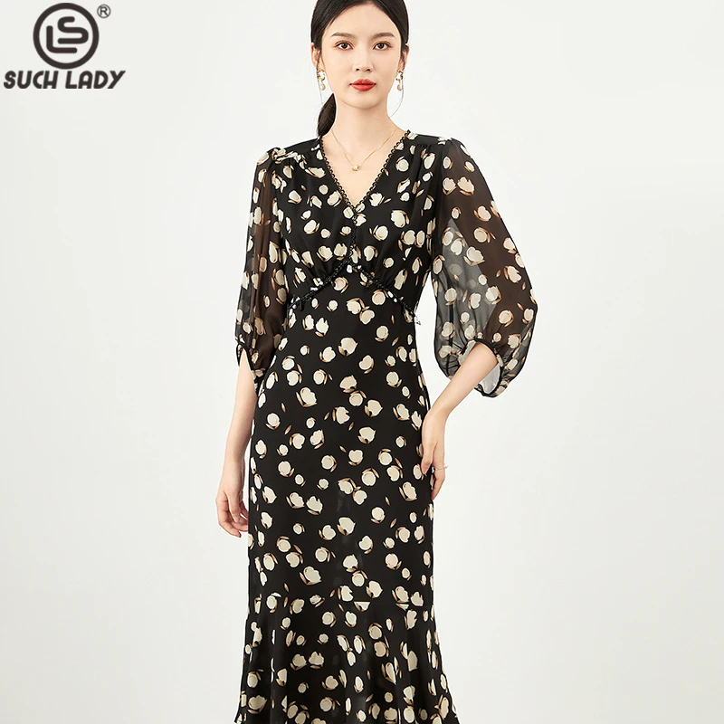 Women's Runway Dresses V Neck 3/4 Lantern Sleeves Printed Ruffles Elegant Casual Mid Vestidos
Women's Runway Dresses V Neck 3/4 Lantern Sleeves Printed Ruffles Elegant Casual Mid Vestidos