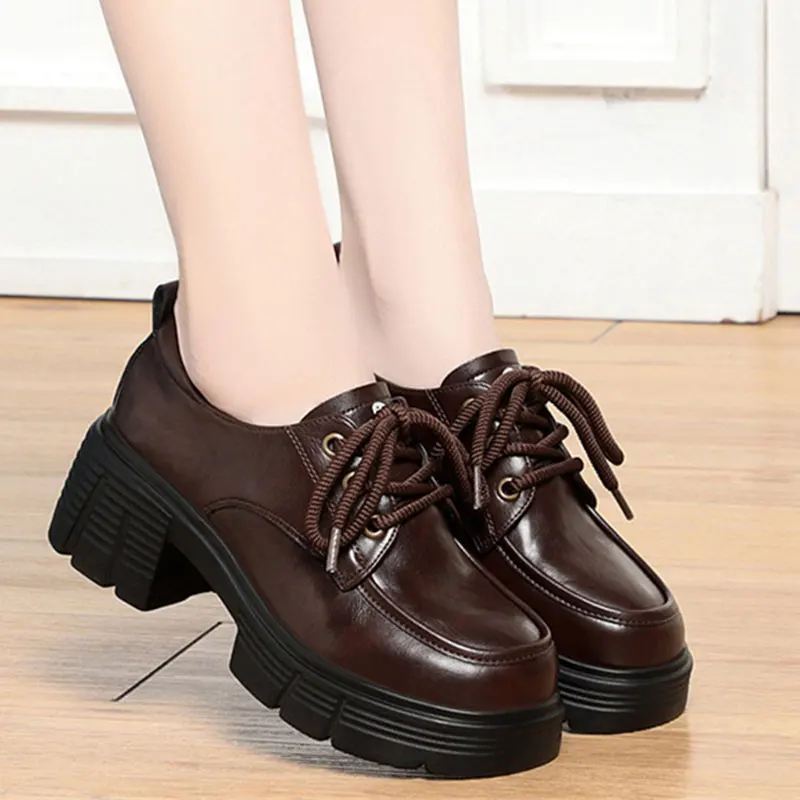 Thick-Soled Loafers For Women In Spring And Autumn New Lace-Up Thick Heel Deep Mouth Women's Singles College Style Leather Shoes
Thick-Soled Loafers For Women In Spring And Autumn New Lace-Up Thick Heel Deep Mouth Women's Singles College Style Leather Shoes