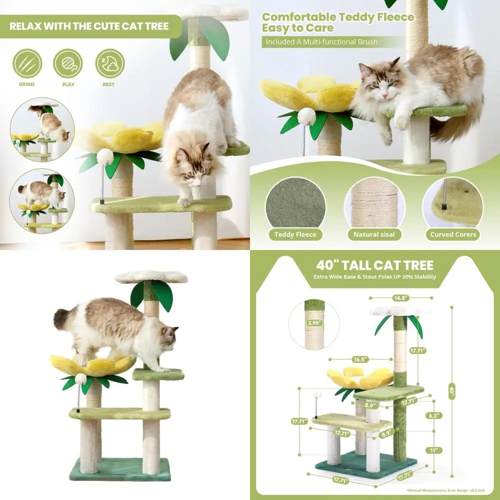 40-Inch Multi-Level Avocado Green Cat Tree Tower with Activity Platforms and Scratching Posts for Indoor Kittens and Play
40-Inch Multi-Level Avocado Green Cat Tree Tower with Activity Platforms and Scratching Posts for Indoor Kittens and Play