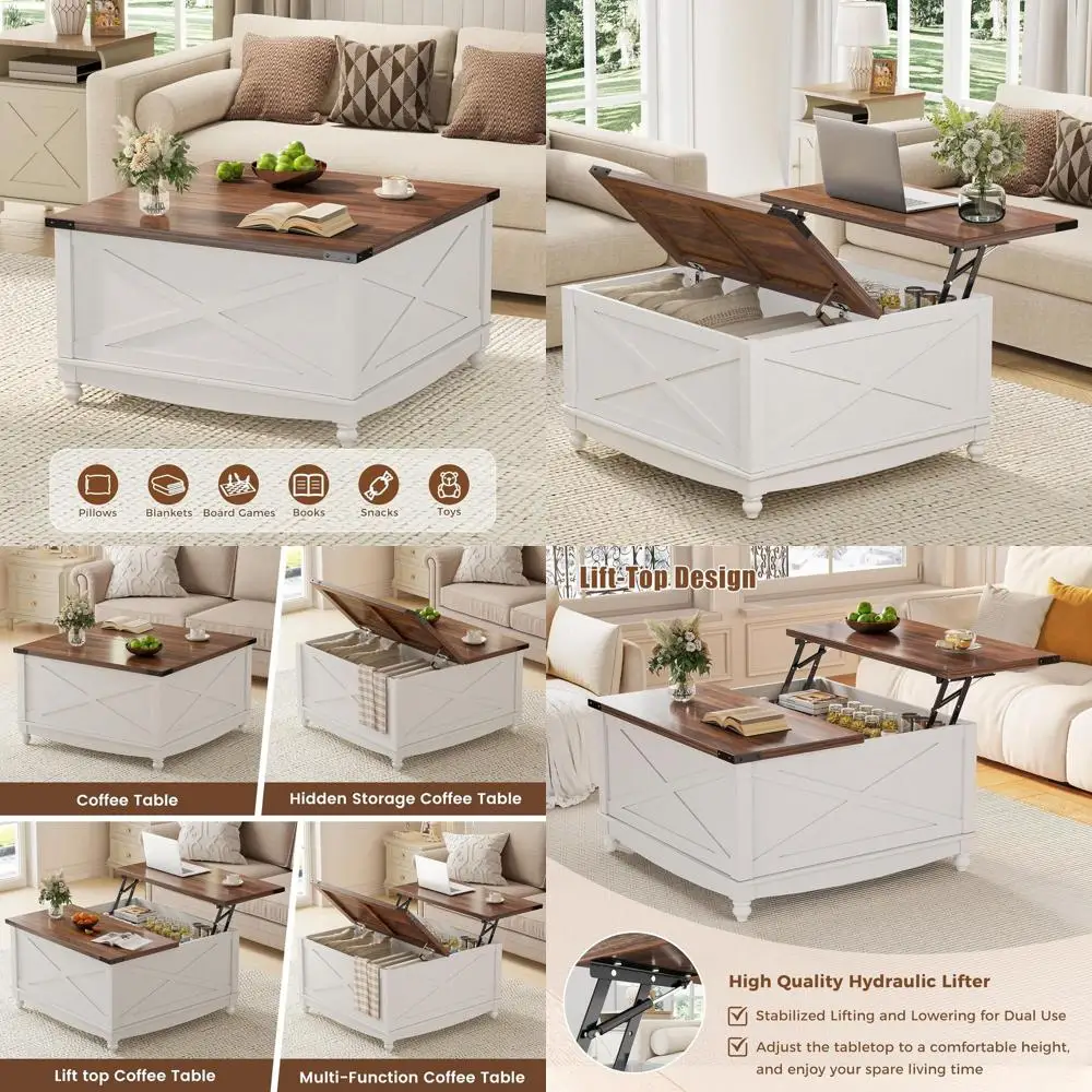Square Lift-Top Coffee Table with Storage, White, Farmhouse Style for Living Room & Home Office
Square Lift-Top Coffee Table with Storage, White, Farmhouse Style for Living Room & Home Office