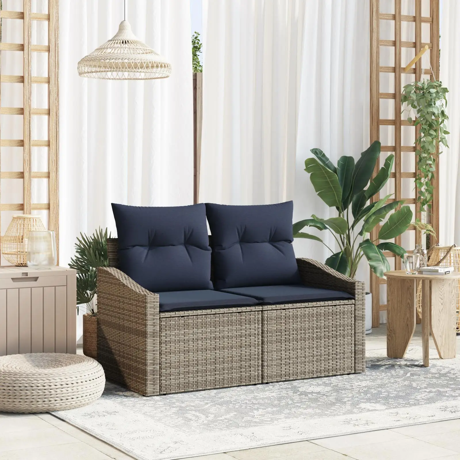 Cozy Gray Poly Rattan 2-Seater Outdoor Garden Sofa with Cushions for Patio and Balcony
Cozy Gray Poly Rattan 2-Seater Outdoor Garden Sofa with Cushions for Patio and Balcony