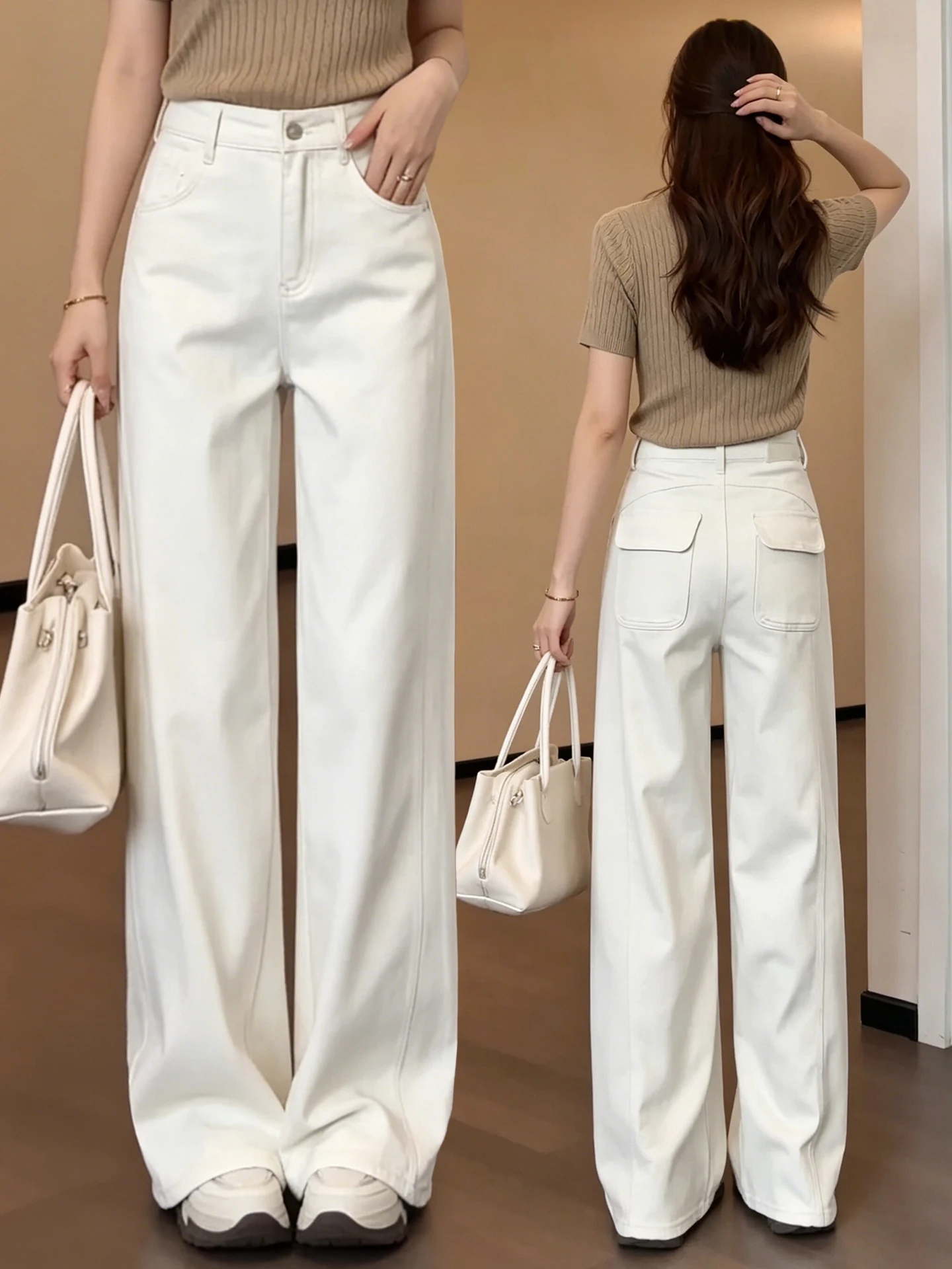 High Waist Wide Leg Straight Cut Jeans Women's Casual Cotton Stretch Denim Pants Spring Summer Light Beige Slimming Nine Crop
High Waist Wide Leg Straight Cut Jeans Women's Casual Cotton Stretch Denim Pants Spring Summer Light Beige Slimming Nine Crop