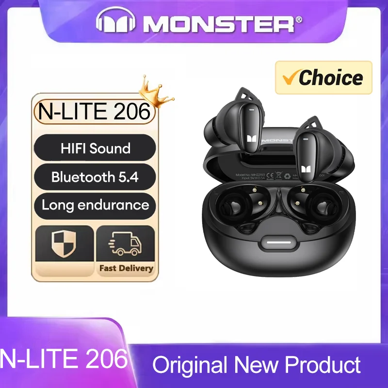Monster N-LITE 206 Noise Reduction Headphones Wireless High Quality Bluetooth SIG V5.4 HIFI Sound Earphones Low Latency Earbuds
Monster N-LITE 206 Noise Reduction Headphones Wireless High Quality Bluetooth SIG V5.4 HIFI Sound Earphones Low Latency Earbuds