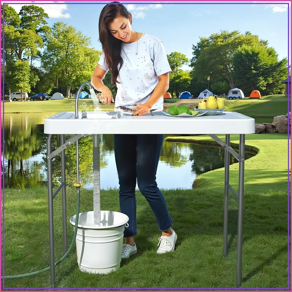 42.5" Folding Fish Cleaning Table with Sink, Camping Table & Station, Outdoor Portable Sink with Hose Hookup, Patio & Picnic
42.5" Folding Fish Cleaning Table with Sink, Camping Table & Station, Outdoor Portable Sink with Hose Hookup, Patio & Picnic