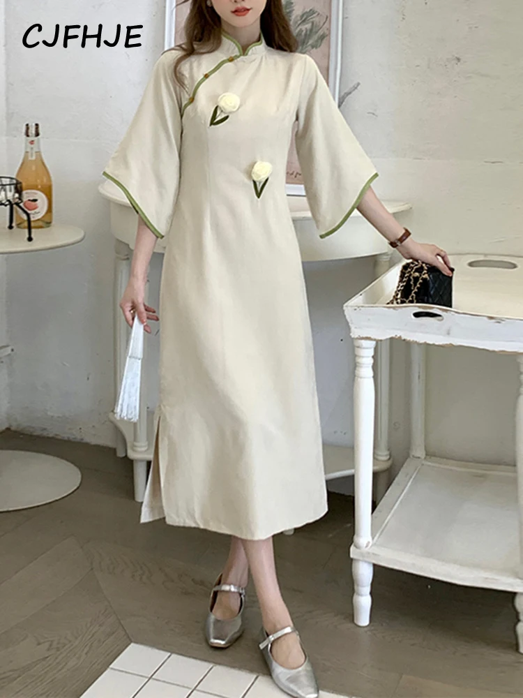 CJFHJE Spring Autumn Split Chinese Style Dress Women Flower Embroidery Midi Dress Female Apricot Fashion Elegant Ladies Dresses
CJFHJE Spring Autumn Split Chinese Style Dress Women Flower Embroidery Midi Dress Female Apricot Fashion Elegant Ladies Dresses