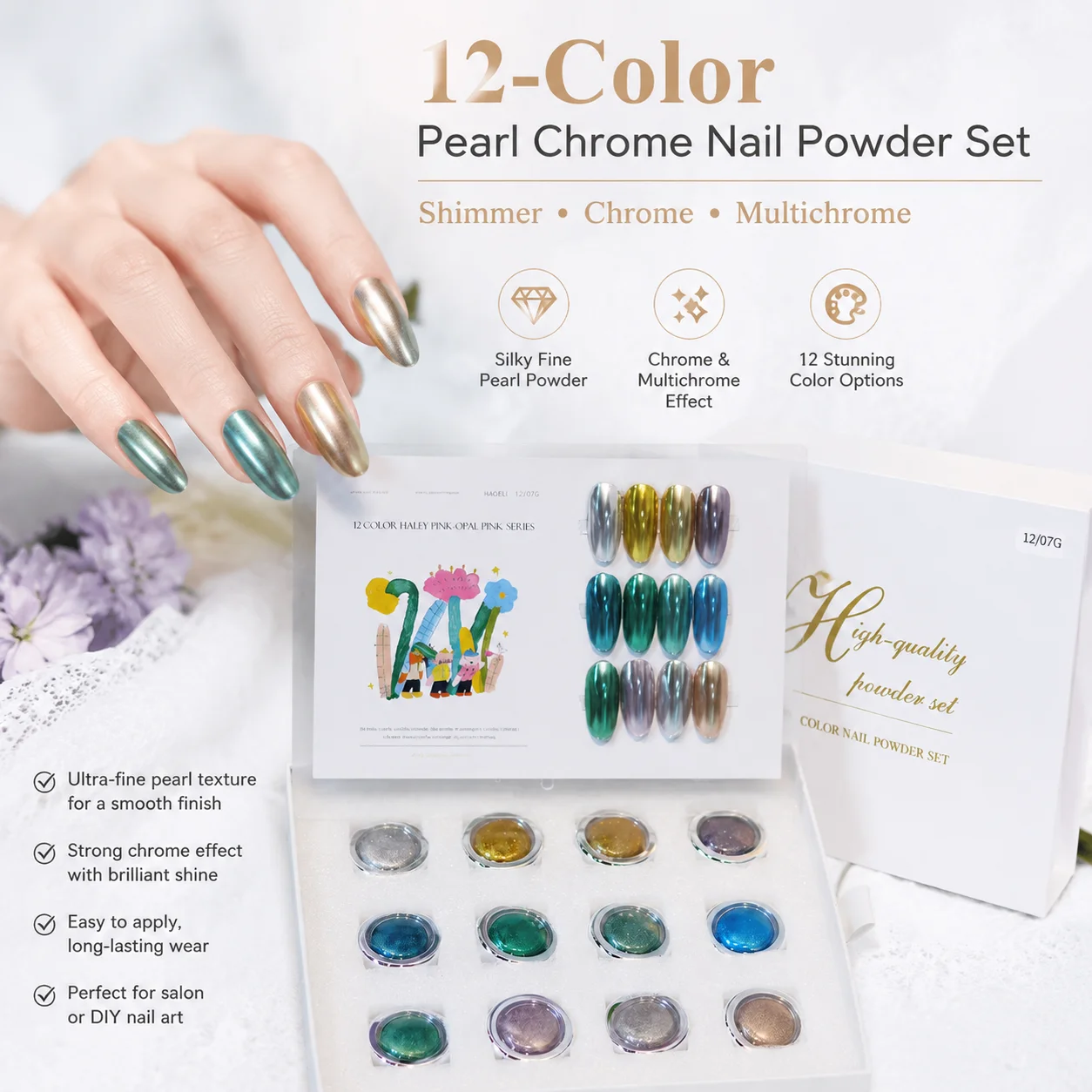 12-color green nail polish mirror powder set includes a color chart, storage box, and nail art cotton swabs—a charming DIY nail
12-color green nail polish mirror powder set includes a color chart, storage box, and nail art cotton swabs—a charming DIY nail