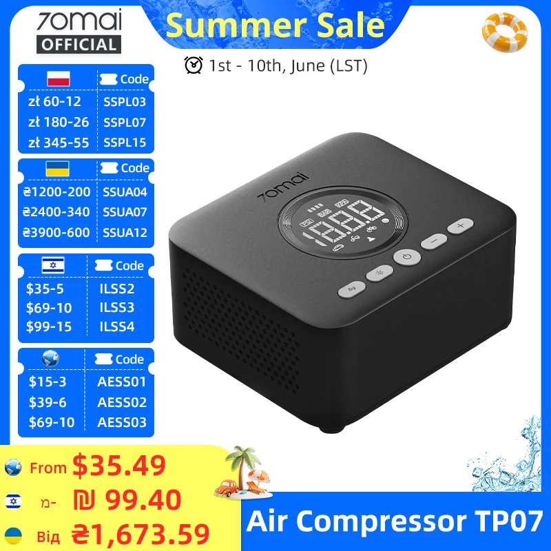 New 70mai Air Compressor TP07 Mini Car Tire Inflator Electric Car Air Pump Auto Tyre Pump 70mai TP07 Car Motorcycle Bicycle Ball
New 70mai Air Compressor TP07 Mini Car Tire Inflator Electric Car Air Pump Auto Tyre Pump 70mai TP07 Car Motorcycle Bicycle Ball