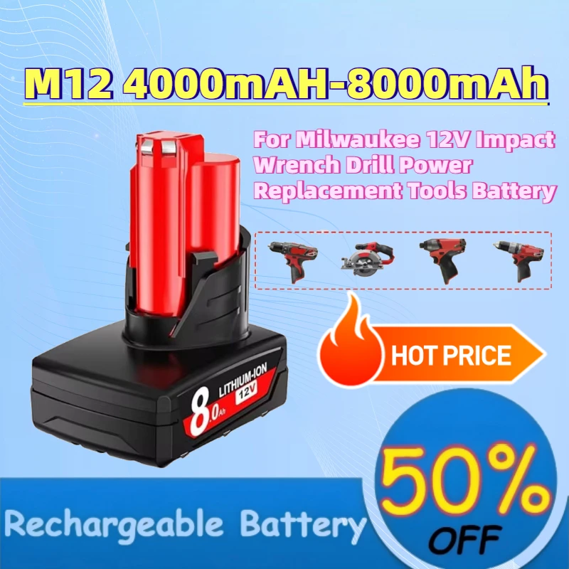 Fast Shipping New M12 4.0AH-8.0Ah Lithium Battery for Milwaukee 12V Impact Wrench Drill Power Replacement Tools Battery
Fast Shipping New M12 4.0AH-8.0Ah Lithium Battery for Milwaukee 12V Impact Wrench Drill Power Replacement Tools Battery