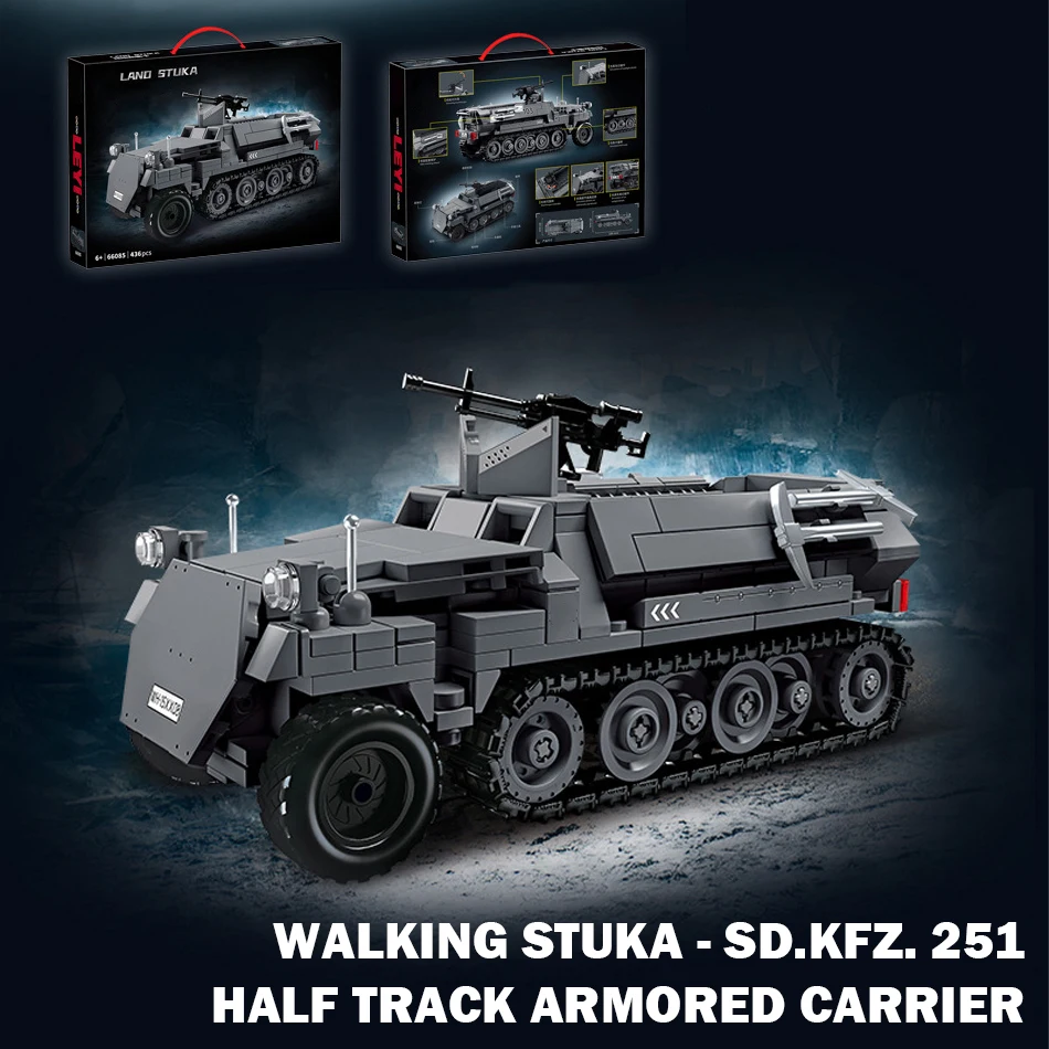 MOC WW2 Military German Walking Stuka SdKfz 251 Half Track Armored Carrier Building Blocks Soldiers Weapons Bricks Toys Gifts
MOC WW2 Military German Walking Stuka SdKfz 251 Half Track Armored Carrier Building Blocks Soldiers Weapons Bricks Toys Gifts