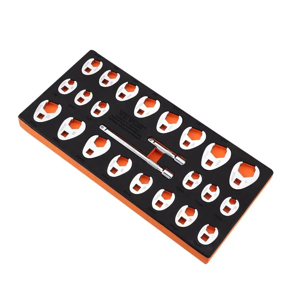 3/8 Inch Drive Crowfoot Wrench Set 24 Piece with Extension Bars SAE and Metric CRMO Steel Tool Organizer
3/8 Inch Drive Crowfoot Wrench Set 24 Piece with Extension Bars SAE and Metric CRMO Steel Tool Organizer