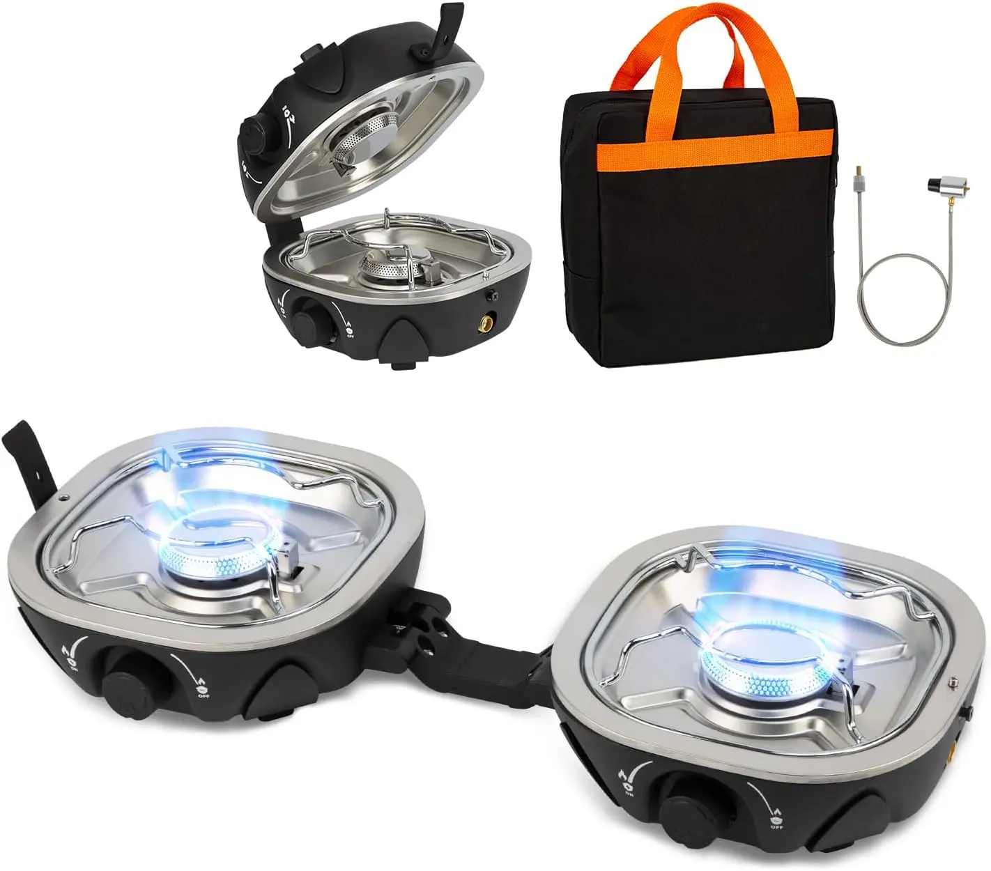 20,000 BTU Propane Camping Stove - 2 Burner Portable Gas Stove with Adjustable Flame, Piezo Ignition, Carry Bag & Hose, Folding
20,000 BTU Propane Camping Stove - 2 Burner Portable Gas Stove with Adjustable Flame, Piezo Ignition, Carry Bag & Hose, Folding