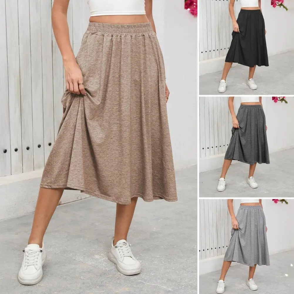 Women Midi Skirt Solid Color Commuting Style Skirt Elastic High Waist Large Hem Mid-calf Length for Daily Wears
Women Midi Skirt Solid Color Commuting Style Skirt Elastic High Waist Large Hem Mid-calf Length for Daily Wears