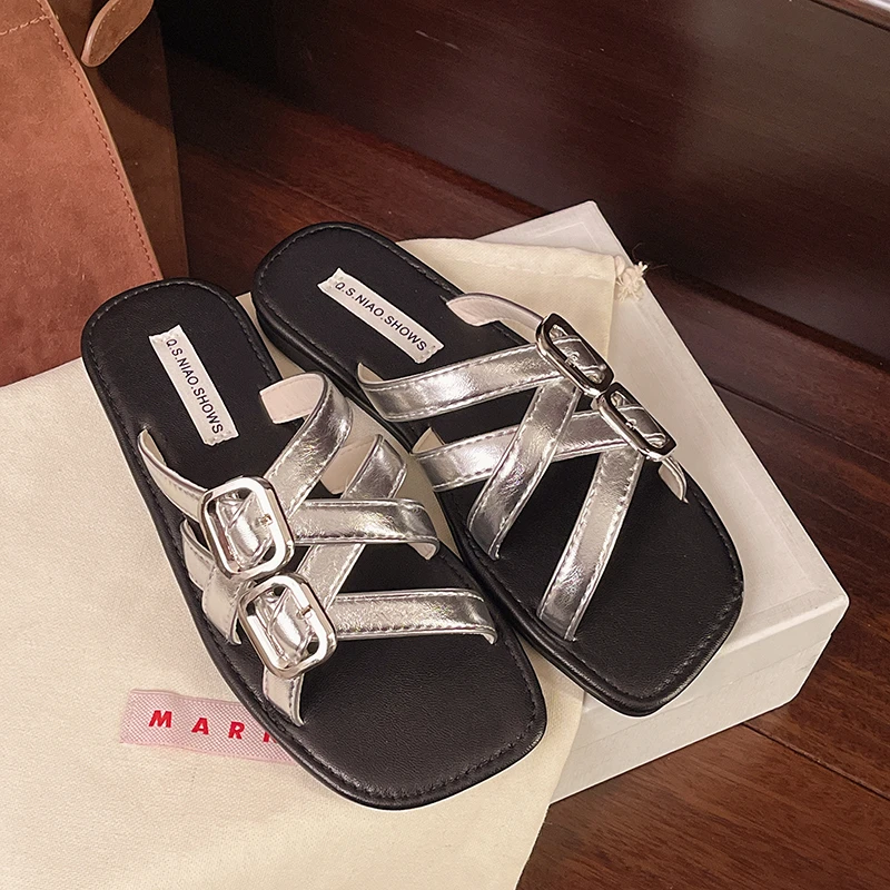 Flat Sandals Summer New Square Head Open Toe Metal Buckle Thin with Soft Sole Anti-slip Wear-resistant Slippers
Flat Sandals Summer New Square Head Open Toe Metal Buckle Thin with Soft Sole Anti-slip Wear-resistant Slippers