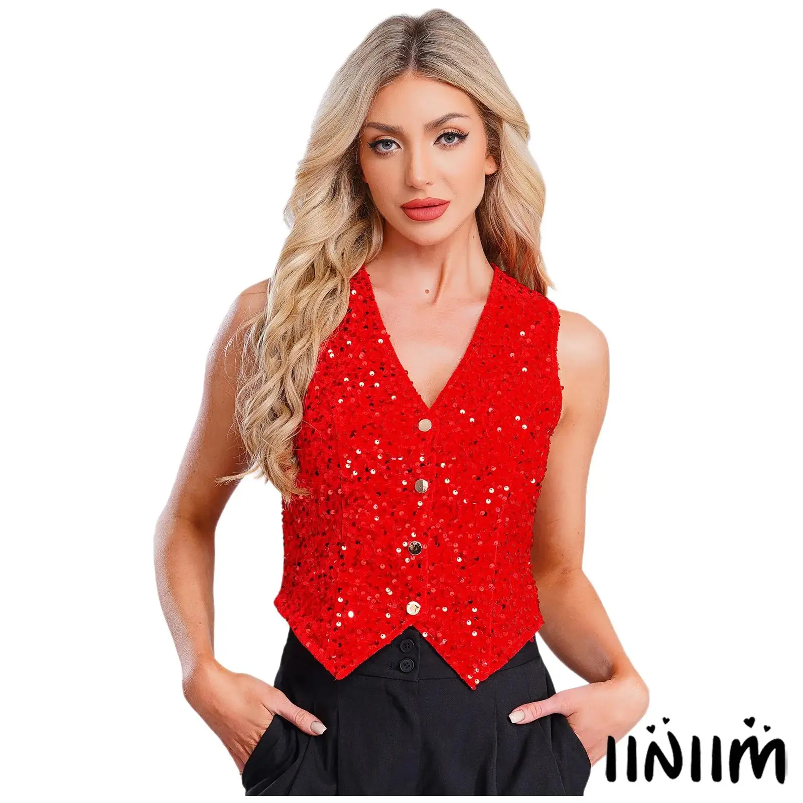Womens Sparkly Sequin Party Vest Tops Fashion Solid Color V-neck Sleeveless Blazer Coat Club Wear for Cocktail Party Banquet
Womens Sparkly Sequin Party Vest Tops Fashion Solid Color V-neck Sleeveless Blazer Coat Club Wear for Cocktail Party Banquet