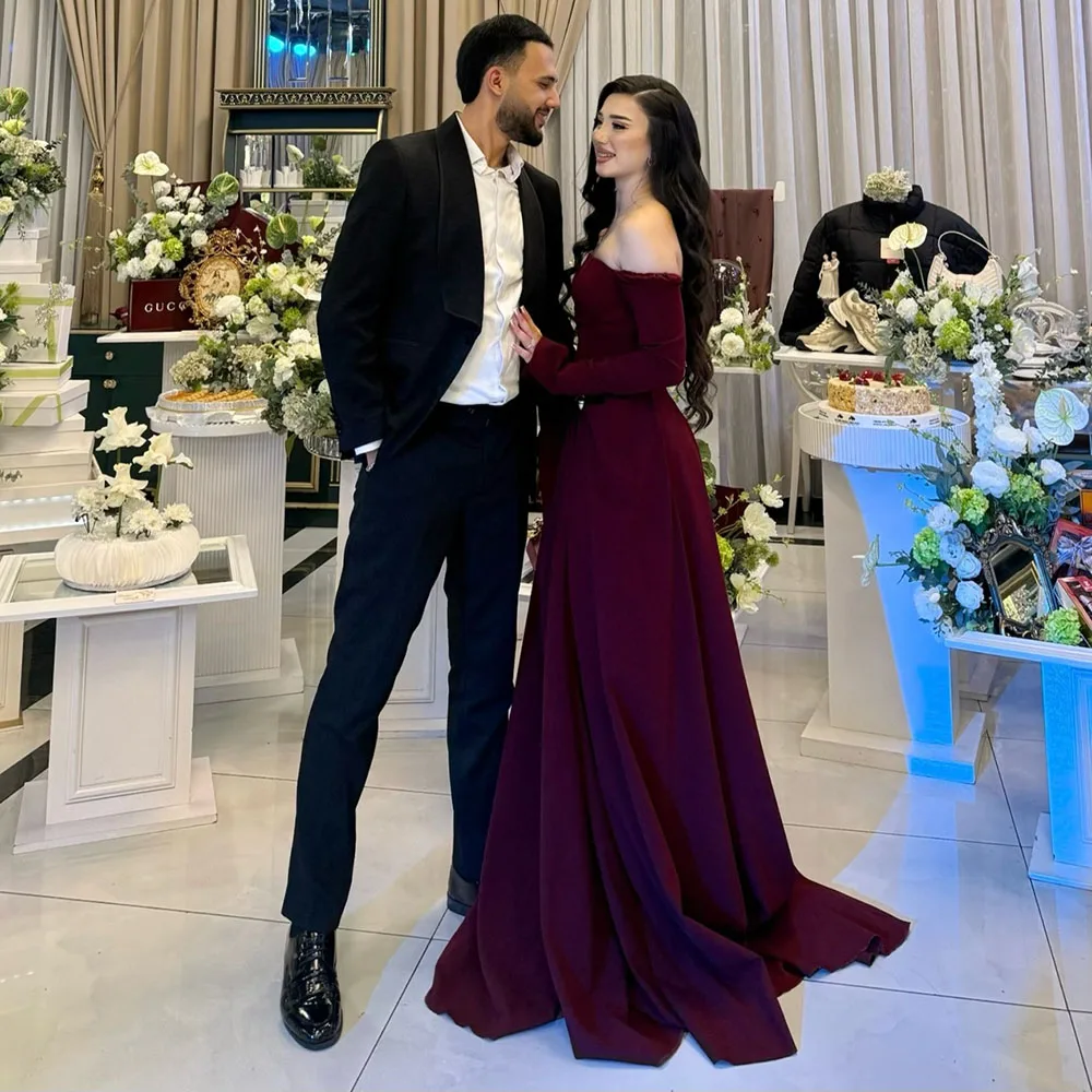 Eightale Arabic Evening Dress Prom Gown Customized off Shoulder Burgundy Long Sleeves Wedding Party Dress Robes De Soirée
Eightale Arabic Evening Dress Prom Gown Customized off Shoulder Burgundy Long Sleeves Wedding Party Dress Robes De Soirée