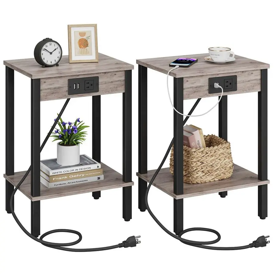 Side Table with Charging Station, Set of 2 End Tables with USB Port and Outlets, Nightstands with 2Tier Storage Shelves, Sofa T
Side Table with Charging Station, Set of 2 End Tables with USB Port and Outlets, Nightstands with 2Tier Storage Shelves, Sofa T