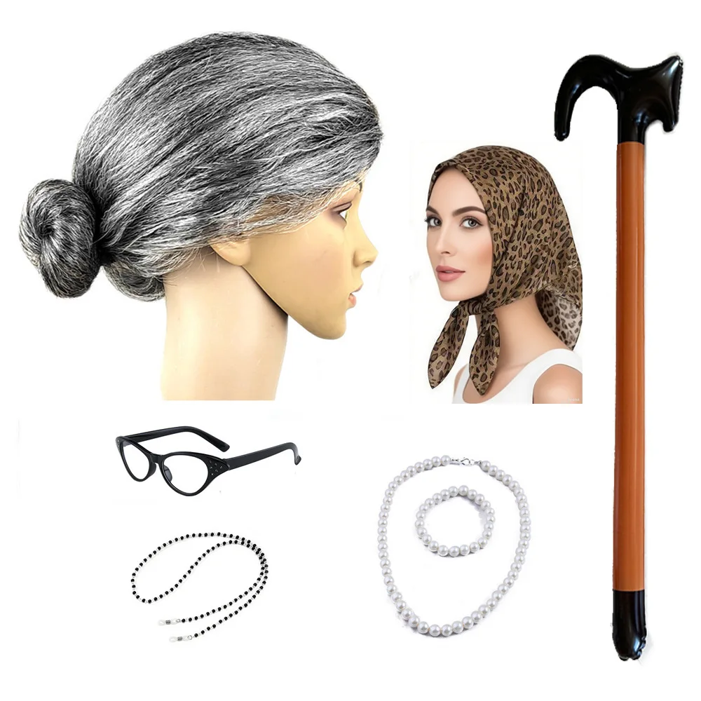 Synthetic Granny Costume Wig Set with PVC Inflatable Christmas Cane Party Role Play Old Lady Cosplay Accessories Halloween
Synthetic Granny Costume Wig Set with PVC Inflatable Christmas Cane Party Role Play Old Lady Cosplay Accessories Halloween