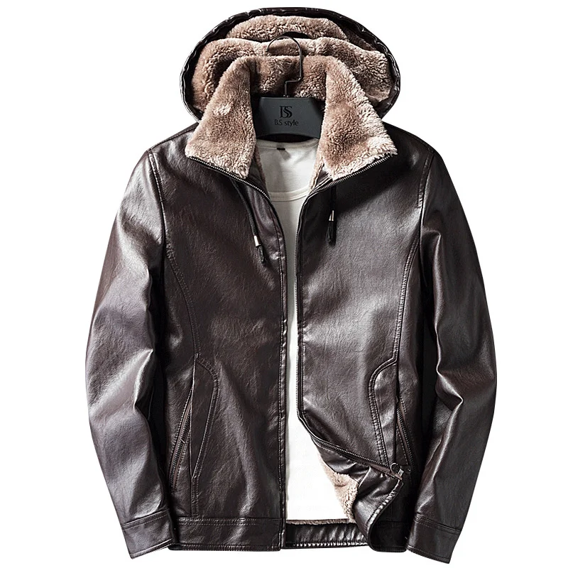 Winter Fleece Warm Men's Leather Jacket Plus Velvet Motorcycle PU with Hood Coat Male
Winter Fleece Warm Men's Leather Jacket Plus Velvet Motorcycle PU with Hood Coat Male