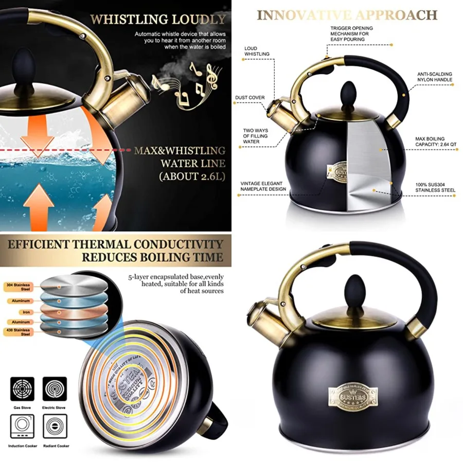 Stove Top Whistling Tea Kettle - Food Grade Stainless Steel Teakettle Teapot with Cool Touch Ergonomic Handle, With 1 Silicone
Stove Top Whistling Tea Kettle - Food Grade Stainless Steel Teakettle Teapot with Cool Touch Ergonomic Handle, With 1 Silicone